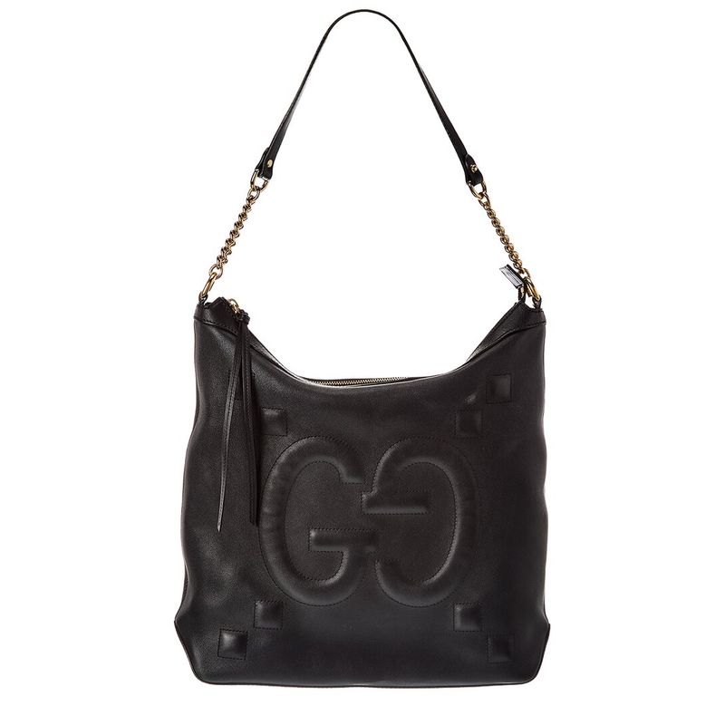 Gucci Black Lambskin Gg Shoulder Bag (Authentic Pre-Loved)
